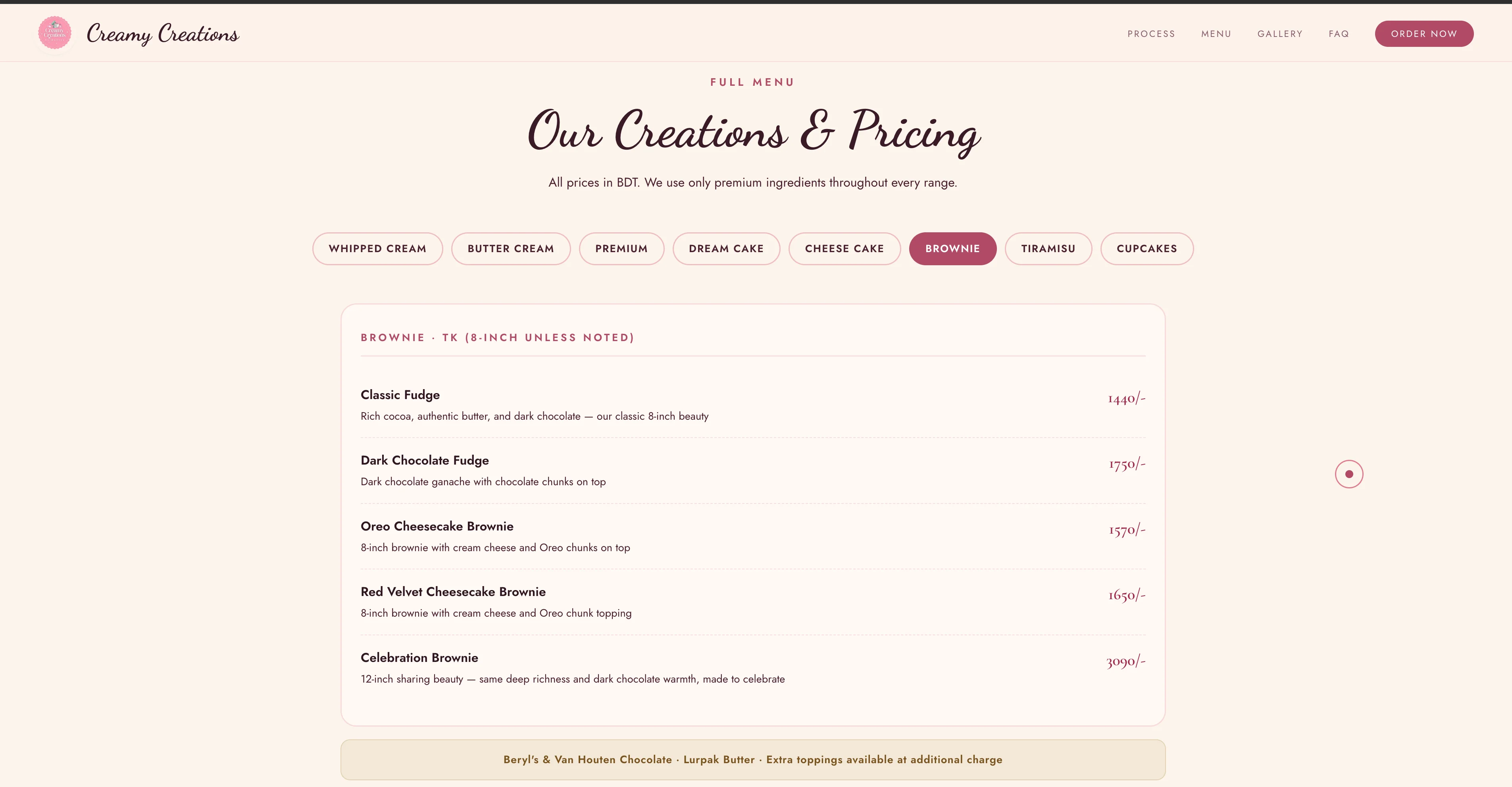 Creamy Creations - Order & Inquiry Flow