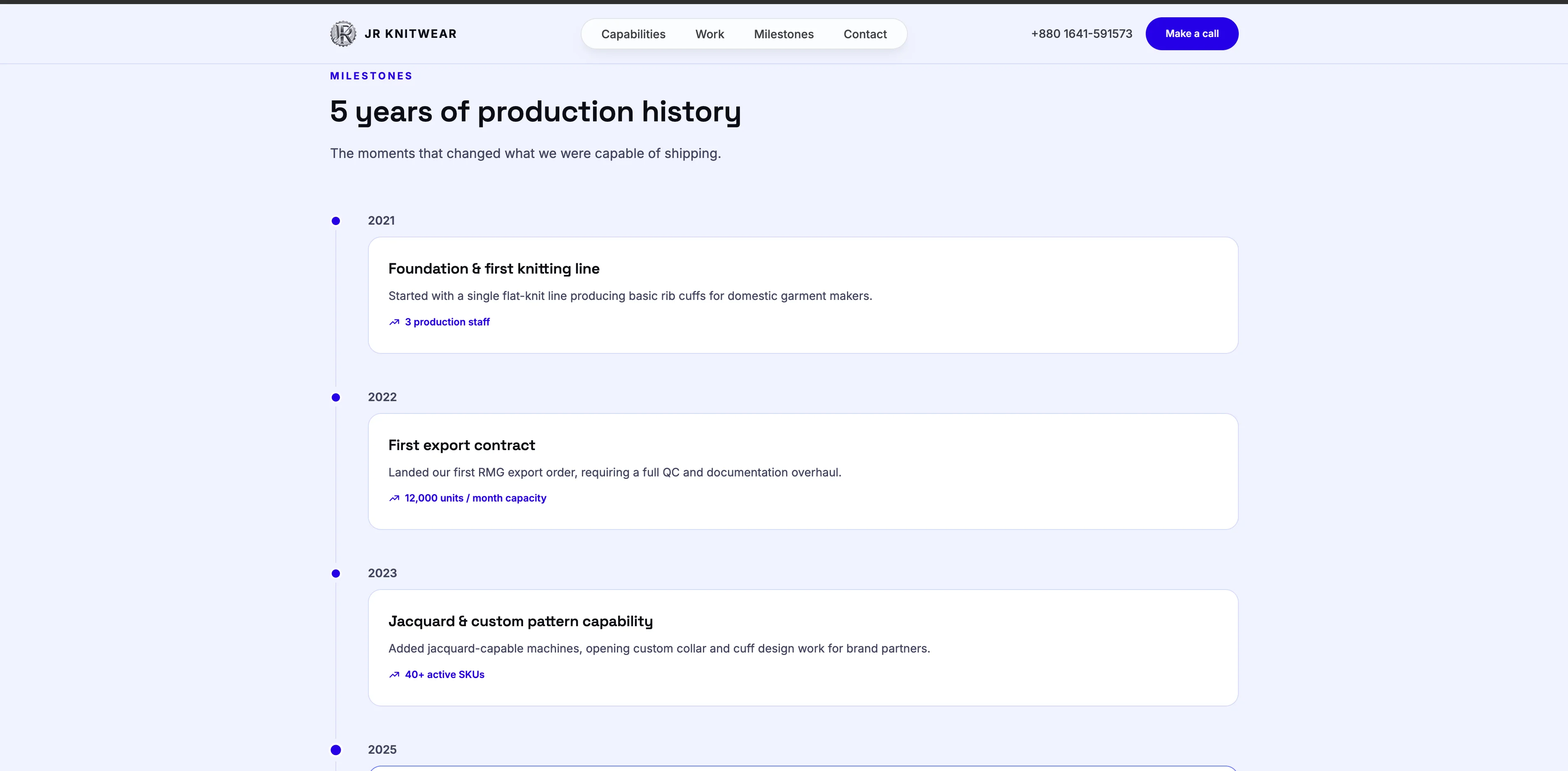 JR Knitwear Corporate Website - Conversion-Focused Discovery Flow